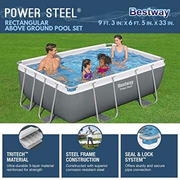Bestway: Power Steel 9'3" x 6'5" x 33" Above Ground Pool Set - 937 Gallons, Rectangular Outdoor Fami...