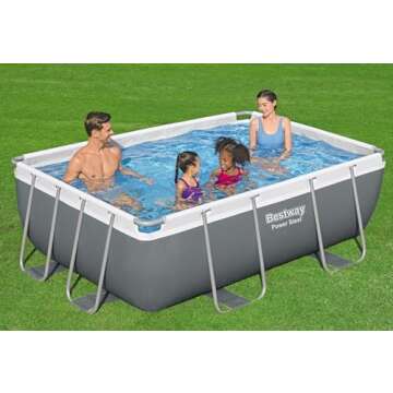 Bestway: Power Steel 9'3" x 6'5" x 33" Above Ground Pool Set - 937 Gallons, Rectangular Outdoor Family Pool, Corrosion & Puncture Resistant, Includes ChemConnect Dispenser, Filter & Pump