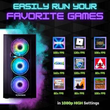 NOVATECH Phantom - Prebuilt Gaming PC Desktop Computer - RX580 8GB - Intel Xeon i7 3.5GHz - 16GB RAM - 512GB M.2 SSD WiFi/BT, Win 11 Pro - Gaming Computer Tower - Pre Built PC Gaming - 1 Year Warranty