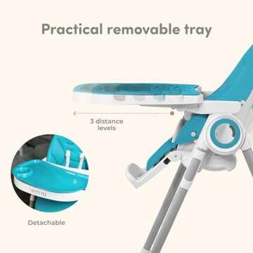 Baby High Chair Adjustable to 7 Different Heights - Foldable High Chairs for Babies and Toddlers - Silla para Comer de Bebe - Blue