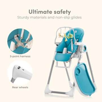 Baby High Chair Adjustable to 7 Different Heights - Foldable High Chairs for Babies and Toddlers - Silla para Comer de Bebe - Blue