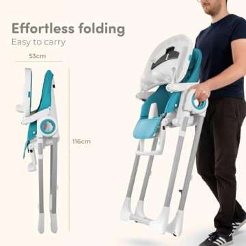 Baby High Chair Adjustable to 7 Different Heights - Foldable High Chairs for Babies and Toddlers - Silla para Comer de Bebe - Blue