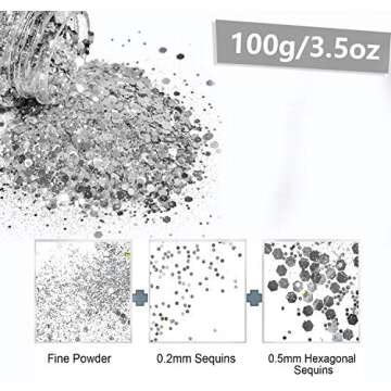 HEMOER 100g Holographic Chunky Glitter, Cosmetic Mixed Hexagon Chunky & Fine Craft Glitter Resin Seq...
