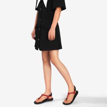 Molozoey RED Rope Flip Flop Sandals for Women Adjustable T Strap Slip on Comfortable Thong Sandals Women Dressy