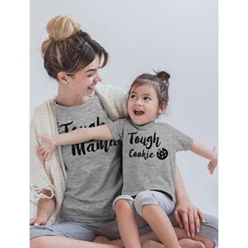 Tough Mama Mommy and Me Matching Outfits Mothers Day Mom and Daughter Son Shirts Mom Gray Medium/Chi...