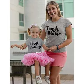 Tough Mama Mommy and Me Matching Outfits Mothers Day Mom and Daughter Son Shirts Mom Gray Medium/Child Gray 2T