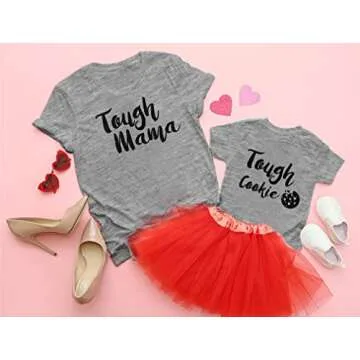 Tough Mama Mommy and Me Matching Outfits Mothers Day Mom and Daughter Son Shirts Mom Gray Medium/Child Gray 2T