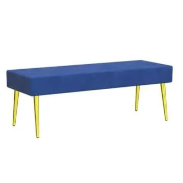 Luxurious Velvet Ottoman with Gold Legs in Dark Blue