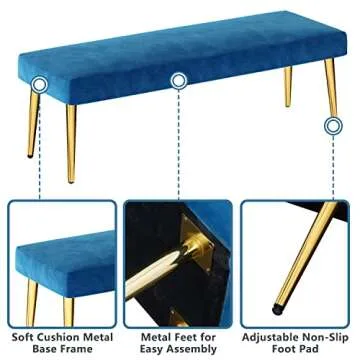 Luxurious Velvet Ottoman with Gold Legs in Dark Blue