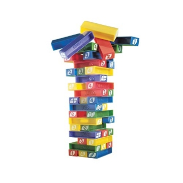 Mattel Games UNO StackoGame for Kids and Family with 45 Colored Stacking Blocks, Loading Tray and In...