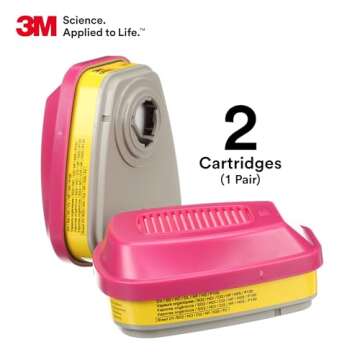 3M P100 Respirator Cartridge/Filter 60923, 1 Pair, NIOSH Approved, Helps Protect Against Organic Vapors, Acid Gases, and Particulates, Magenta/Yellow