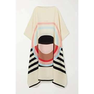 Hiyan Creation Printed Lounge Wear Calf Length Silk Crepe Kaftan, Tunic Dress, Summer Loose Dress, S...