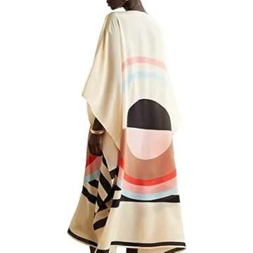 Hiyan Creation Printed Lounge Wear Calf Length Silk Crepe Kaftan, Tunic Dress, Summer Loose Dress, Soft Dress Gift for Her, Caftan, Party Wear Kaftan 5598 White