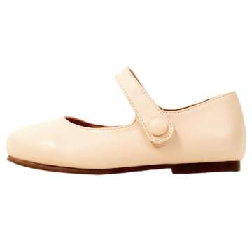 Bimbobimba Girls Dress Shoes Mary Jane Flats for Little Kid Toddler - Ivory