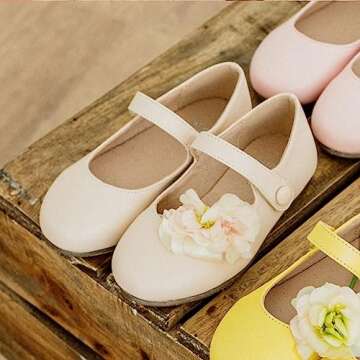 Bimbobimba Girls Dress Shoes Mary Jane Flats for Little Kid Toddler - Ivory