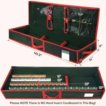 BALEINE SOFT Christmas Wrapping Paper Storage Bag, 40" Durable PE Gift Wrap Storage Bag with Flexible Partitions and Pockets for Ribbon, Accessories (Green)