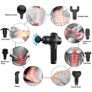 Percussion Massage Gun, Portable Deep Tissue Electric Muscle Massager for Athletes - 30 Speed Levels, 8 Different Massage Heads for Deep Muscle Relaxation and Pain Relief, Super Quiet Brushless Motor