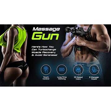 Percussion Massage Gun, Portable Deep Tissue Electric Muscle Massager for Athletes - 30 Speed Levels, 8 Different Massage Heads for Deep Muscle Relaxation and Pain Relief, Super Quiet Brushless Motor