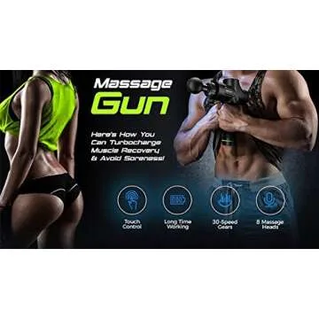 Percussion Massage Gun, Portable Deep Tissue Electric Muscle Massager for Athletes - 30 Speed Levels, 8 Different Massage Heads for Deep Muscle Relaxation and Pain Relief, Super Quiet Brushless Motor