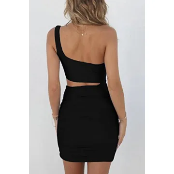 CHYRII Sexy One Shoulder Mini Party Dress in Black