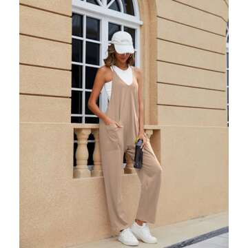 LILBETTER Women's Casual V Neck Sleeveless Jumpsuit with Pockets