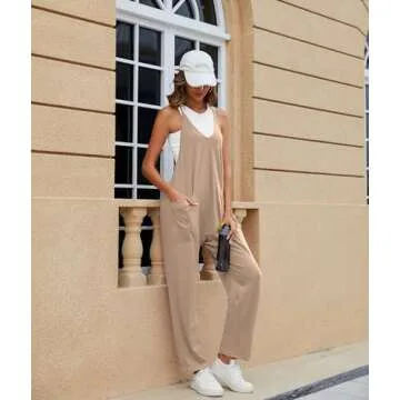 LILBETTER Women's Casual V Neck Sleeveless Jumpsuit with Pockets