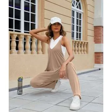 LILBETTER Women's Casual V Neck Sleeveless Jumpsuit with Pockets