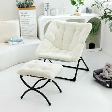 Faux Fur Saucer Chair Set with Ottoman | WELL-STRONG