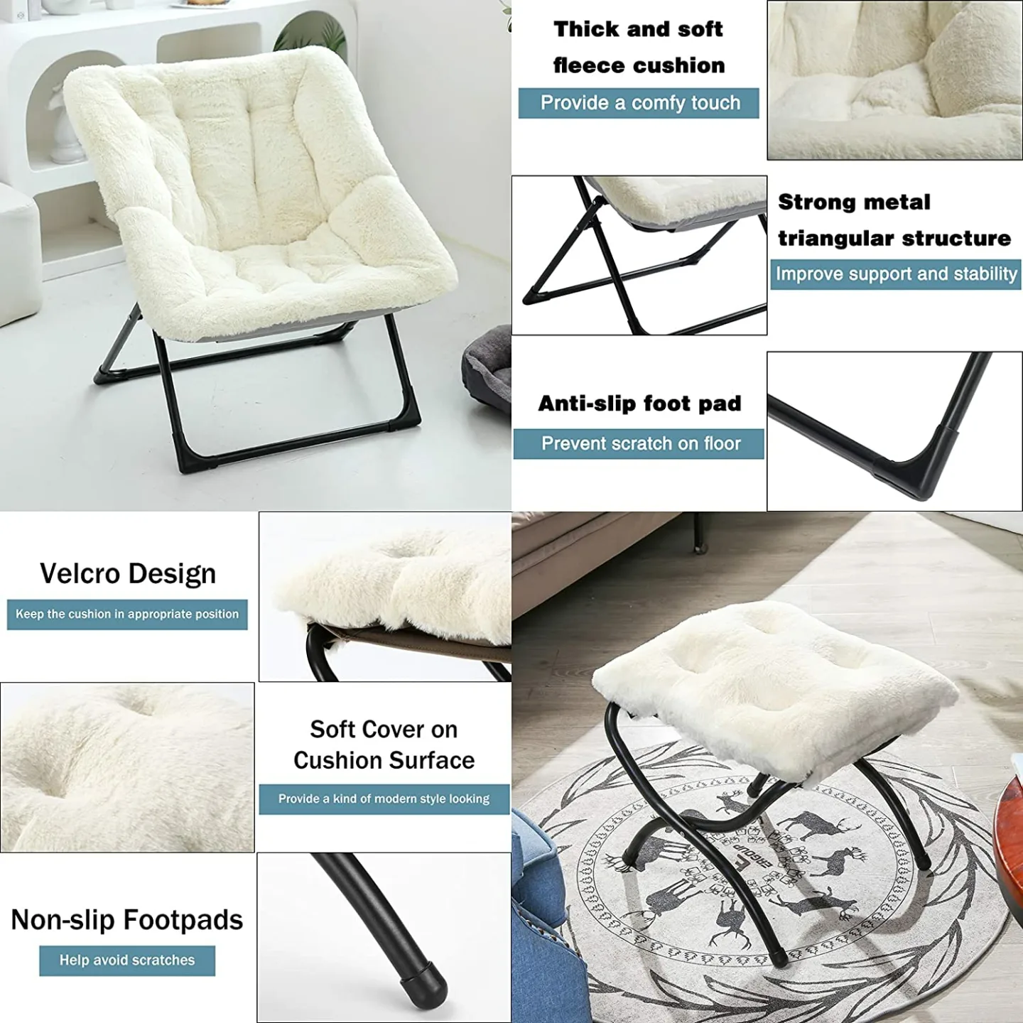 Faux Fur Saucer Chair Set with Ottoman | WELL-STRONG