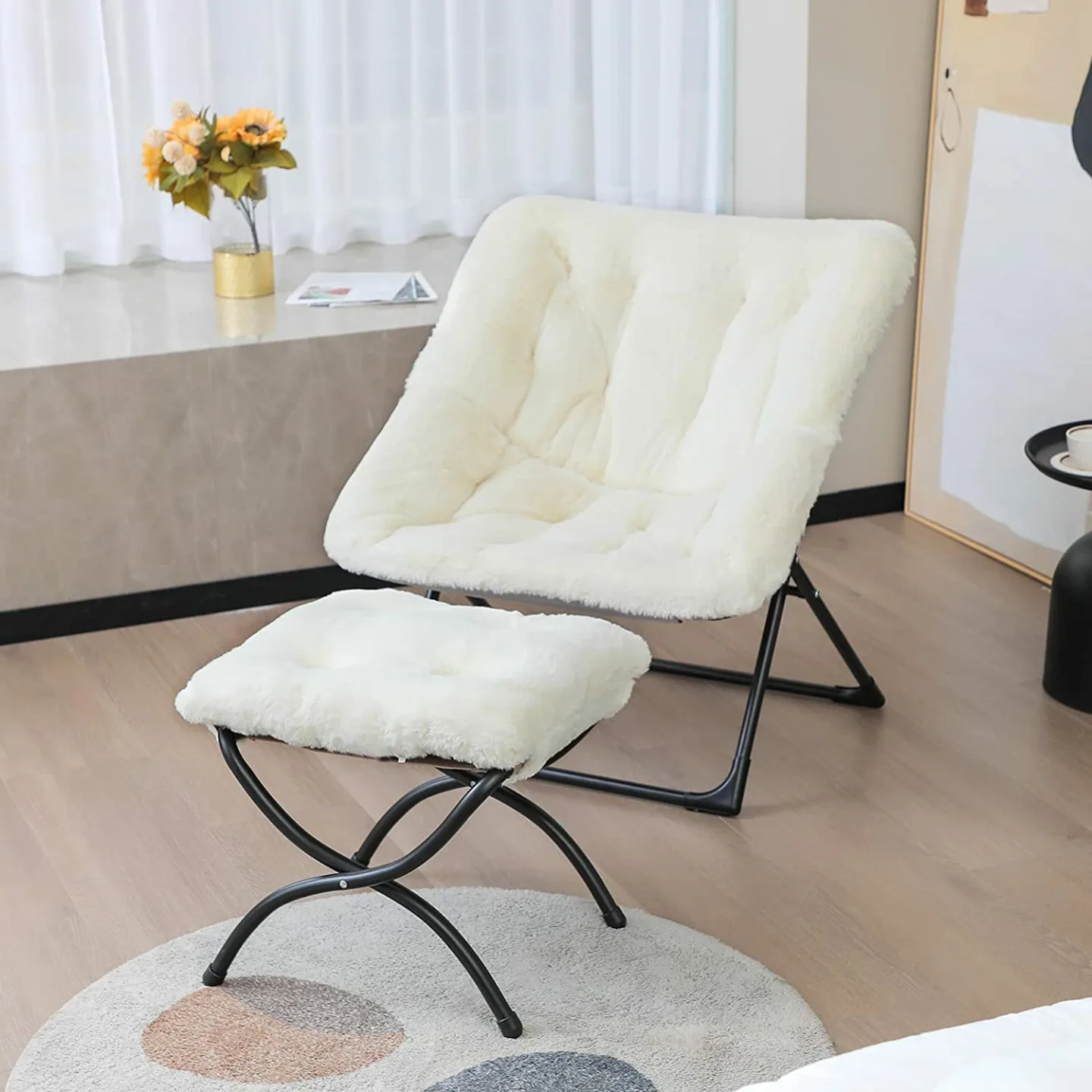 Faux Fur Saucer Chair Set with Ottoman | WELL-STRONG