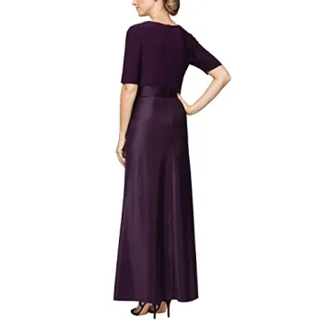 Alex Evenings Women's Satin Ballgown Formal Event Dress with Pockets and Tie Belt (Petite and Regular Sizes), Eggplant, 14
