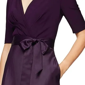 Alex Evenings Women's Satin Ballgown Formal Event Dress with Pockets and Tie Belt (Petite and Regular Sizes), Eggplant, 14