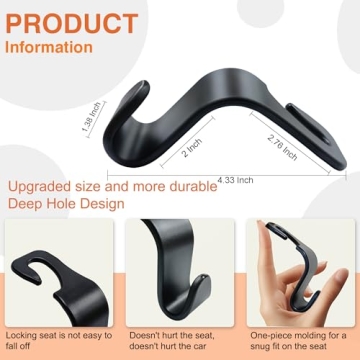 KULOLO Car Seat Hooks & Purse Holder - 4 Pack Boxed,55 lb Heavy Duty,Eco PP Car Hooks for Purse/Bag/...