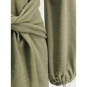 R.Vivimos Women's Autumn Winter Cotton Long Sleeves Elegant Knitted Bodycon Tie Waist Sweater Pencil Dress (XL, Army Green)