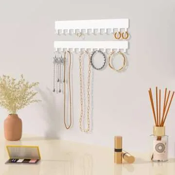 bussdis Necklace Holder Hanging Jewelry Organizer - Jewelry Organizer for Necklace, Self-Adhesive Necklace Organizer, Wall Jewelry Organizer,2 Pack, White