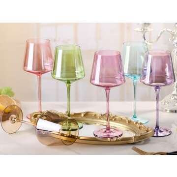 Physkoa Colored Wine Glasses Set of 6-18oz Hand Blown Crystal Colorful Wine Glasses with Long Stem, ...