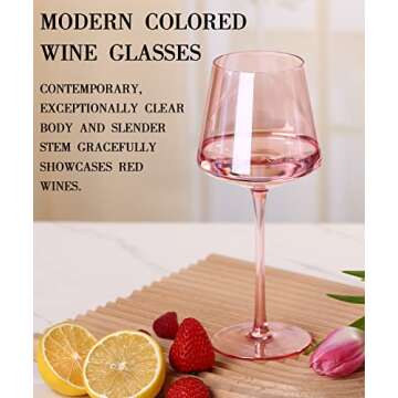 Physkoa Colored Wine Glasses Set of 6-18oz Hand Blown Crystal Colorful Wine Glasses with Long Stem, Multicolor Wine Glass for Wine Lovers, Wedding, Birthday, Valentines Day Gifts for Women