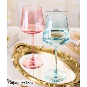 Physkoa Colored Wine Glasses Set of 6-18oz Hand Blown Crystal Colorful Wine Glasses with Long Stem, Multicolor Wine Glass for Wine Lovers, Wedding, Birthday, Valentines Day Gifts for Women