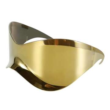 Futuristic Sunglasses for Men Women Oversized Wrap Around Shield Fashion Superhero Chic Mask Sun Glasses Shades Gold