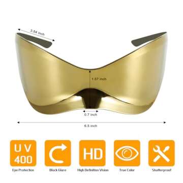 Futuristic Sunglasses for Men Women Oversized Wrap Around Shield Fashion Superhero Chic Mask Sun Glasses Shades Gold
