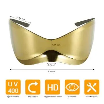 Futuristic Sunglasses for Men Women Oversized Wrap Around Shield Fashion Superhero Chic Mask Sun Glasses Shades Gold