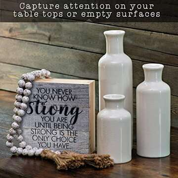 Farmhouse White Vases for Decor Set of 3, Ceramic Vases for Home Decor Accent, Farmhouse Vase Sets for Decor, Rustic Ceramic Vase Set, White Vase Set of 3 Decorative Vases, Home Decor Vases Sets of 3