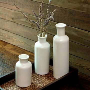 Farmhouse White Vases for Decor Set of 3, Ceramic Vases for Home Decor Accent, Farmhouse Vase Sets for Decor, Rustic Ceramic Vase Set, White Vase Set of 3 Decorative Vases, Home Decor Vases Sets of 3