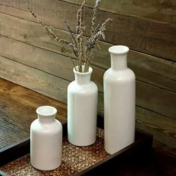 Farmhouse White Vases for Decor Set of 3, Ceramic Vases for Home Decor Accent, Farmhouse Vase Sets for Decor, Rustic Ceramic Vase Set, White Vase Set of 3 Decorative Vases, Home Decor Vases Sets of 3
