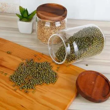 Vensp Clear Borosilicate Glass Storage Jars with Airtight Wooden Lids,Set of 2-19/29oz,Glass Kitchen Storage Jar Canisters, Sealed Jars For Sugar Salt,Glass Loose Tea Storage Holder Container