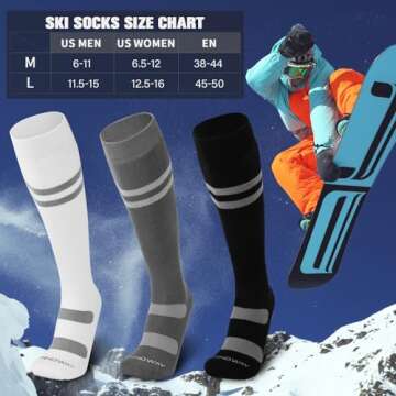 findway Ski Socks, 2/3 Pairs Snowboarding and Skiing Socks, OTC Non-Slip Cuff Winter Thermal Warm Socks for Men & Women (Black & White, M)