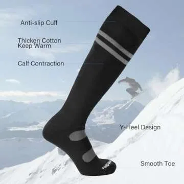 findway Ski Socks, 2/3 Pairs Snowboarding and Skiing Socks, OTC Non-Slip Cuff Winter Thermal Warm Socks for Men & Women (Black & White, M)