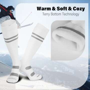 findway Ski Socks, 2/3 Pairs Snowboarding and Skiing Socks, OTC Non-Slip Cuff Winter Thermal Warm Socks for Men & Women (Black & White, M)