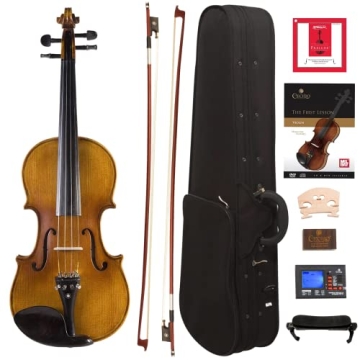 Cecilio CVN-500 Solidwood Ebony Fitted Violin with D'Addario Prelude Strings