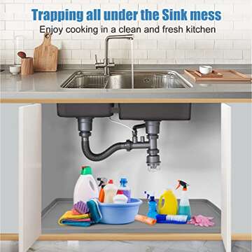 BEESVO Under Sink Mat Kitchen & Bathroom Cabinet Liner, 34" x 22" Silicone Waterproof Under Sink Dri...